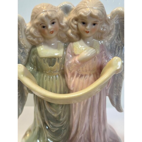 Vintage Angel Figurine Ceramic Music Box Pastel Pink & Green "Joy to the World" - Picture 5 of 7